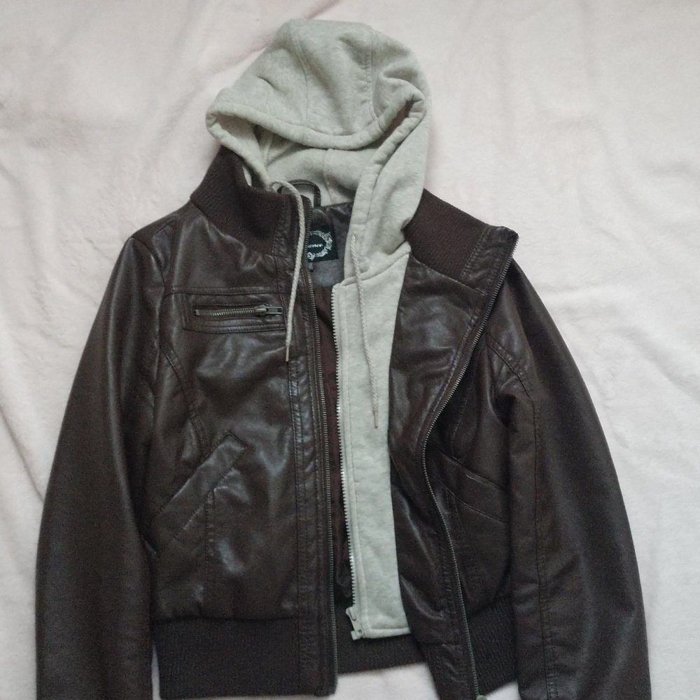 Faux Leather hooded jacket
